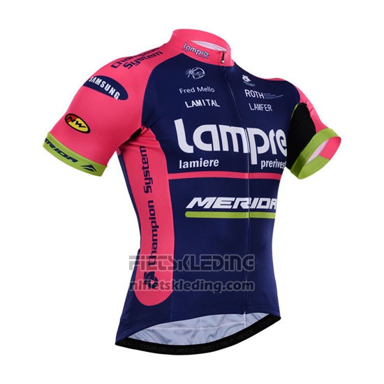2015 Fietskleding Lampre Merida Roze en Blauw Korte Mouwen en Koersbroek